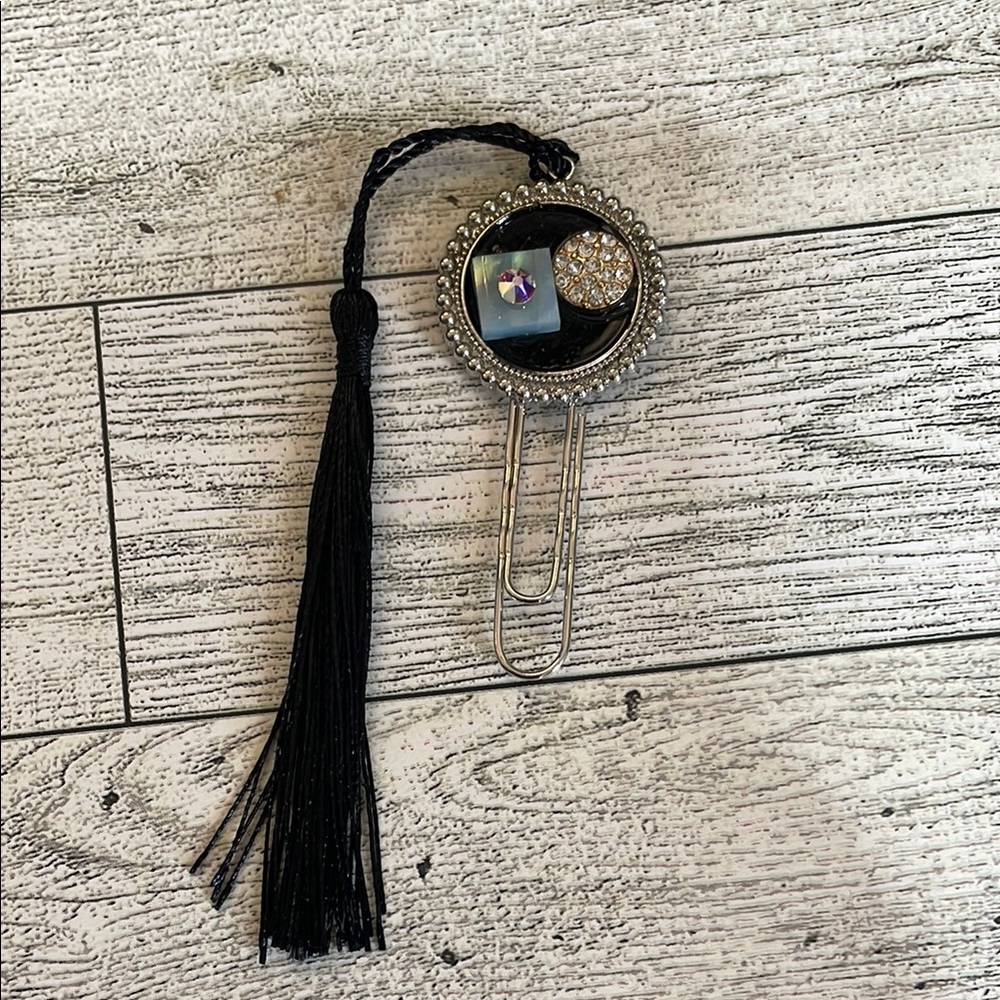 Elegant Black and Silver Bookmark with Tassel